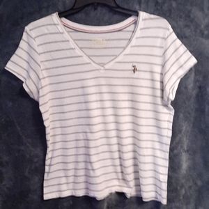 U.S.Polo Assn T-Shirt White with Grey Stripes.